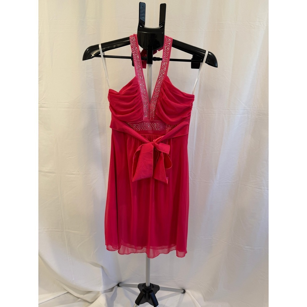 Taboo Halter Dress Size‎ M Red Sleeveless Rhinestone Tie Waist Party